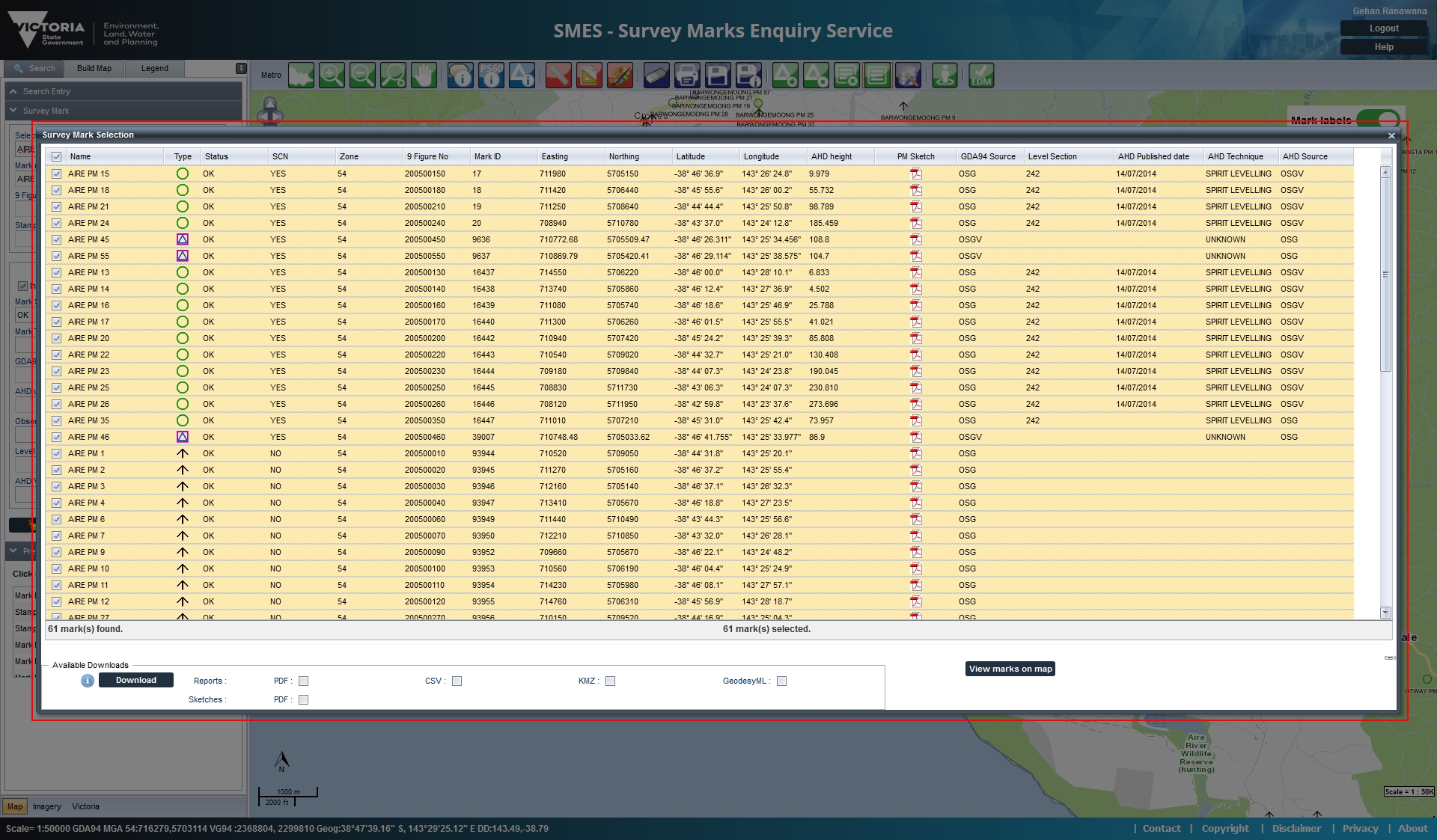 Customising the Survey Mark Selection Window